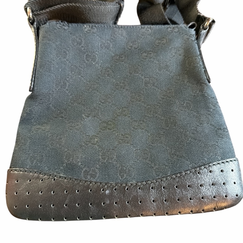 Gucci Black Messenger Bag Perforated Leather Trim